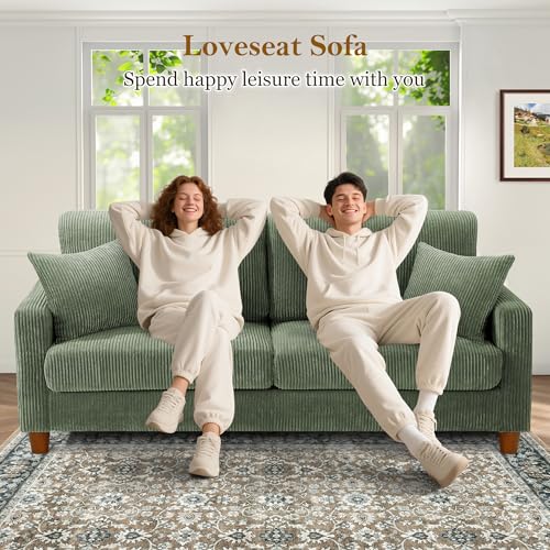 Image of Kidirect 70in Corduroy Couch, Sofas for Living Room No Tool Assembly, Comfy Couches for Living Room 21in Deep Seats, Oversized Loveseat Sofa with 2 Pillows, 3 Seater Couch for Bedroom, Oliver Sofa