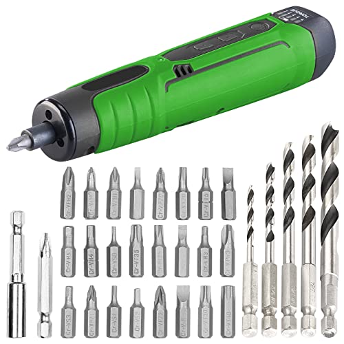 AGT Professional Bohrschrauber: Akku-Stabschrauber, USB, 25 Bits & Holz-Bohrer-Set für Akkuschrauber (Stab Akkuschrauber) Cover