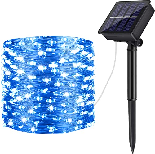 DeepDream Guirlande lumineuse solaire d'extérieur - 20 m - 200 LED - 8 modes - Étanche - Fil de cuivre - Pour terrasse, cour, fête, mariage, Noël - Bleu Cover