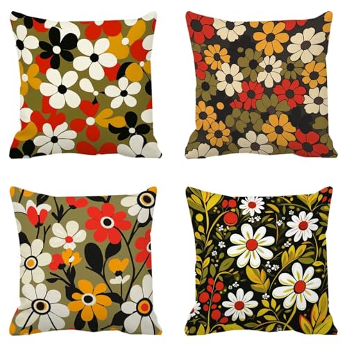 Housse coussin 65x65cm imperméable avec fermeture éclair invisible géométrie fleur