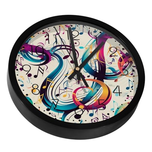 Colorful Music Notes Silent Wall Clock, Non Ticking Battery Operated 9.8 Inch Wall Clocks for Bedroom Kitchen Home Office School Art Decor