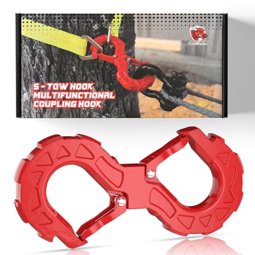 AMBULL 3/8 Tow Hook, Winch Hook for Off-Road Recovery, Towing Shackle 33000 Lbs, G80 Heavy Duty Strength Integrated Winch Quick Shackle, Red