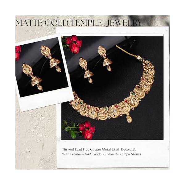 Mansiyaorange Kempu Stone Rajwadi Gold Choker Necklace Jewelry Set For Women - Image 6