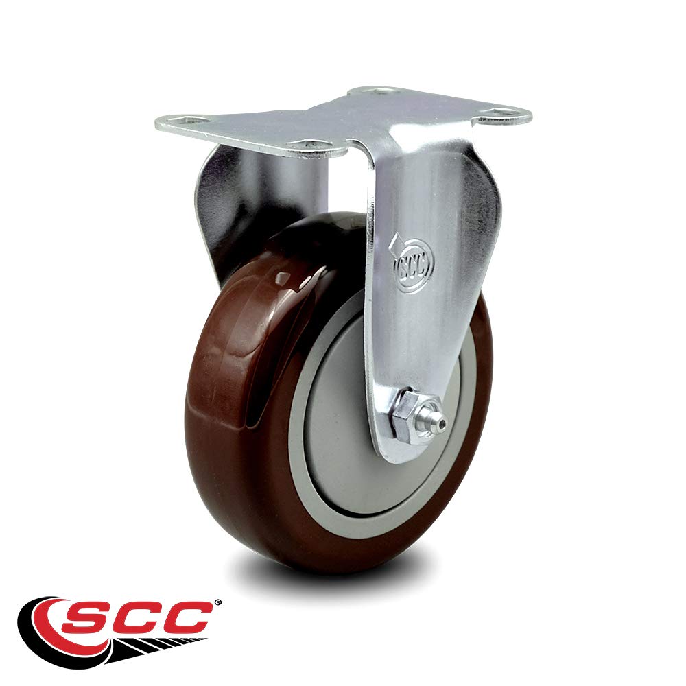Polyurethane Top Plate Rigid Caster with 4 Inch Maroon Wheel - 350 lbs. Capacity Per Caster - Service Caster Brand