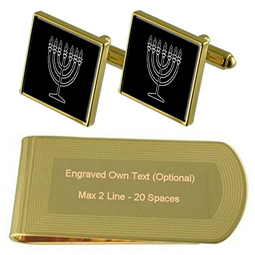 Collier Hannukah en argent gravé | Boutons de manchette juifs élégants