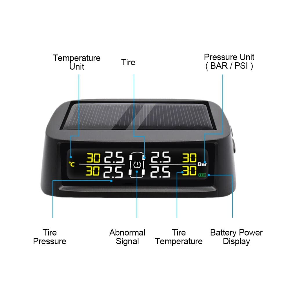 Sistema de monitoreo de presion en llantas LCD Mostrar sensor de presión de neumáticos 0-8 bar digital Tpms Solar TPMS USB Alarma automática (Color : External Sensor)