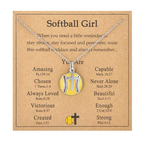 Softball Soccer Volleyball Basketball Baseball Necklace for Girls, Teen Girl Trendy Sports Stuff Accessories Cross Neckalce Jewelry Birthday Christmas Valentines Easter Baptism Graduation Gifts
