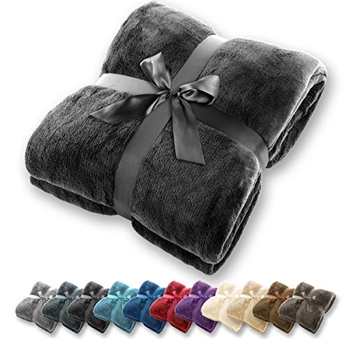 Manta Gräfenstayn® - Muchos tamaños y colores diferentes - Manta de microfibra Manta para sala de estar Manta para cama - Fibra polar de microfibra de franela (Negro, 200x150 cm)