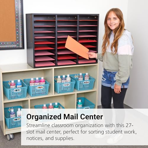 Image of Really Good Stuff Classroom Black Mail Center, 27 Slots | 32 inch W x 12 inch D x 23 inch H, Office Mailboxes, Mail Sorter, Classroom Organization, Mailbox Organizer for Students & Teachers