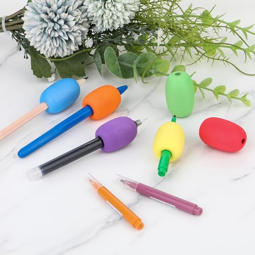 6 Pcs Kids Adults Foam Egg Pen Grips - Writing Practice Pencil Holder Cushion Grip for Handwriting Drawing - Ergonomic Right or Left Handed Use
