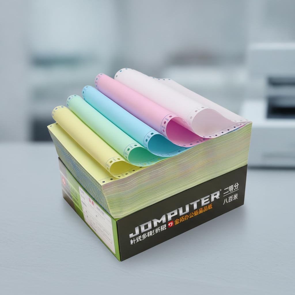 Durchschreibepapier Endlos für Nadeldrucker, Mehrlagiges Computerpapier, für Formulare, Grün, 4-fach, 2-geteilt, 10er-Box