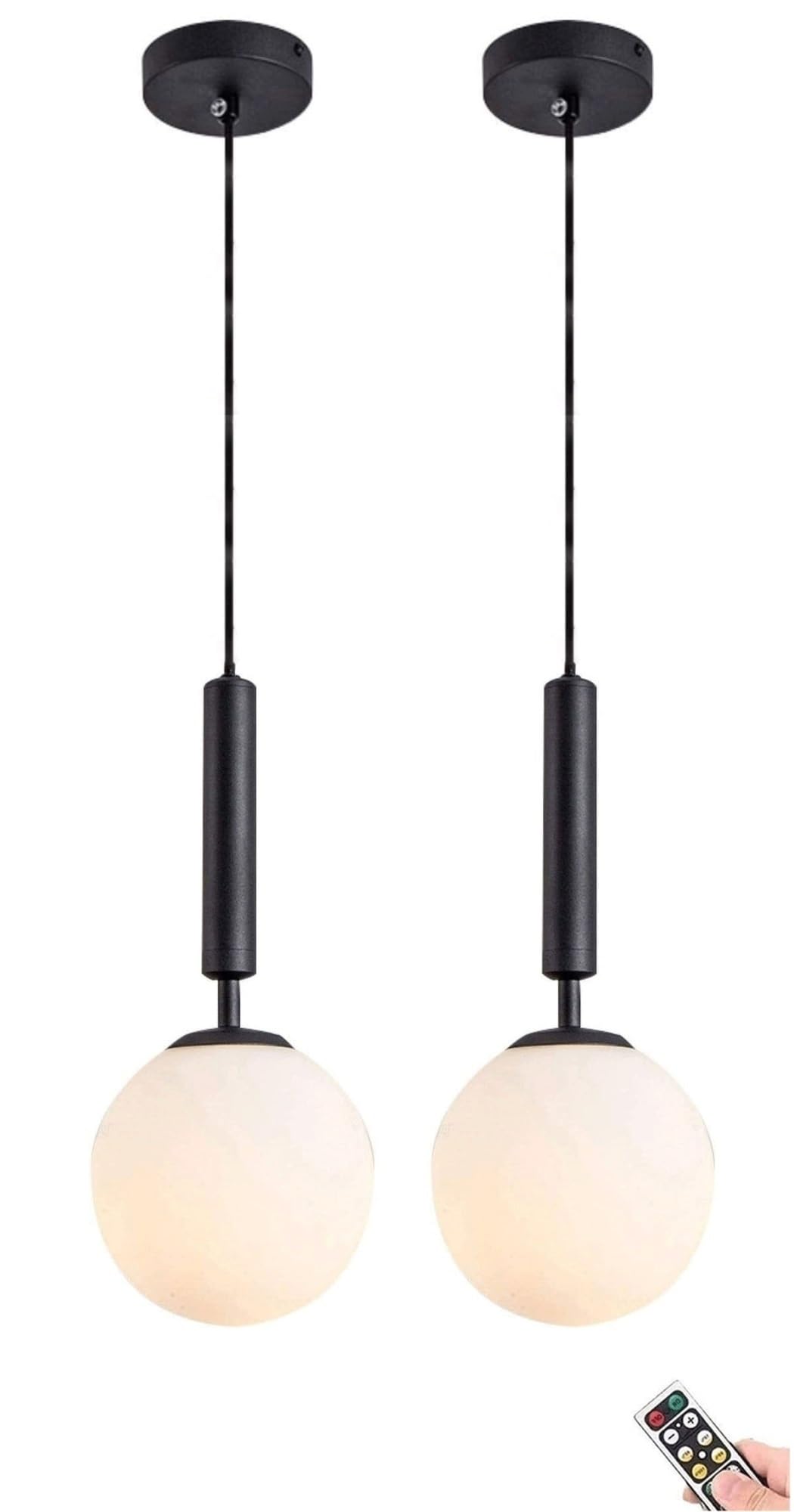 Dimmable Battery Operated Pendant Light with Rechargeable Bulb Timeable Globe Hanging Ceiling Lighting for Kitchen Island Dining Table Living Room Chandelier for Bedroom