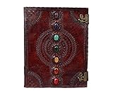 TUZECH Seven Chakra Medieval Stone Embossed Handmade Jumbo Leather Journal Book of Shadows Notebook Office Diary Hocus Pocus College Poetry Sketch (Brown, 13 Inches)