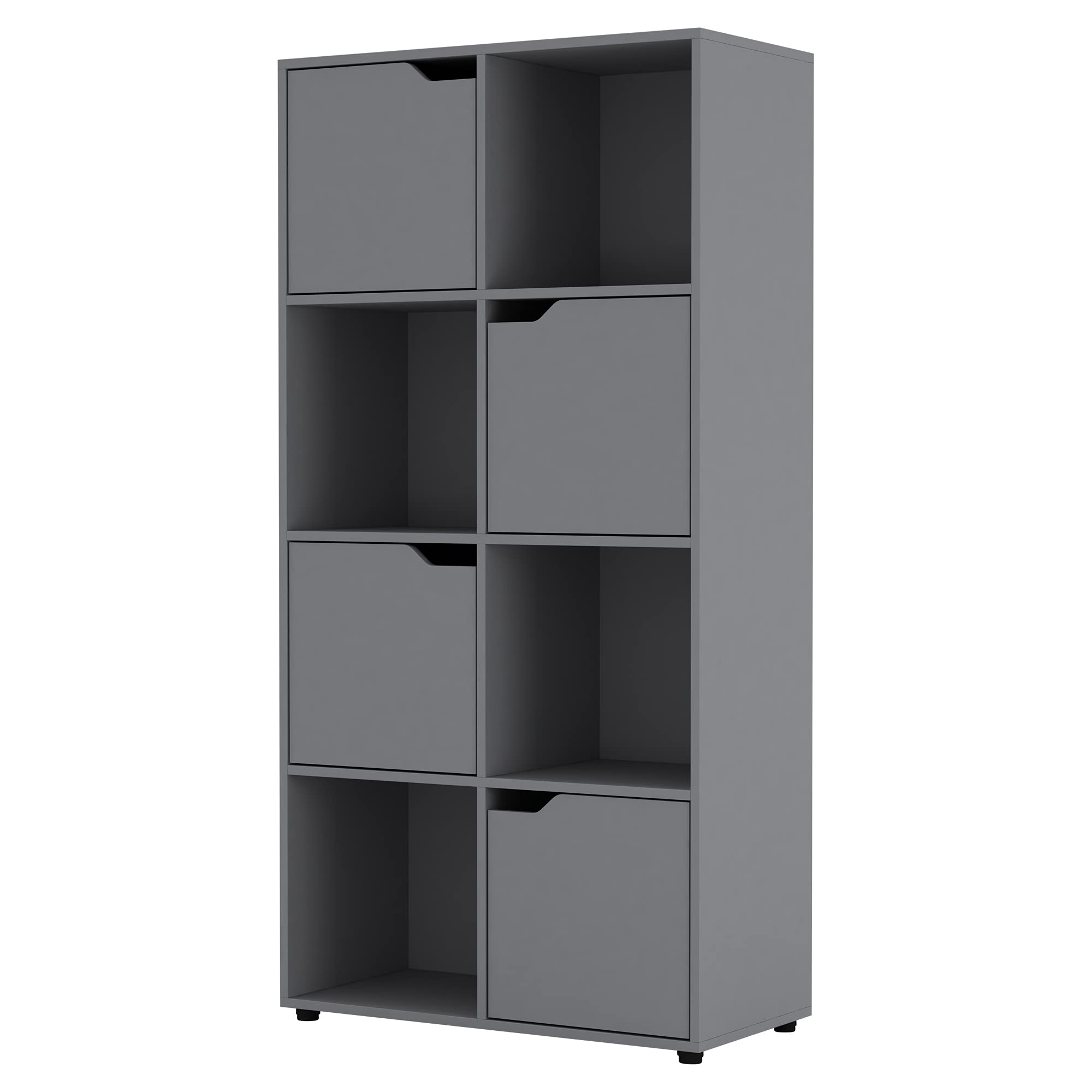URBNLIVING Wooden Cubed Bookcase With Doors (8 Cube, Grey Bookcase And Grey Door)