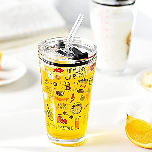 Image of KHOLAD Cartoon Creative Pattern Juice Drinking Glass Tumbler Coffee Mug & Milk Cup with Silicone Straw & Lid 400ml, Multipurpose Measuring Mug /Cup, Travel Sipper Bottle Pack of 1 (Printed)