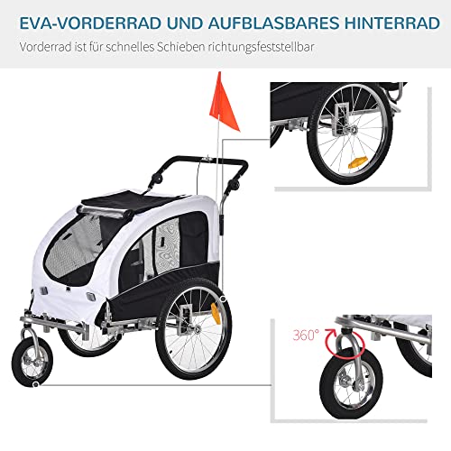 PawHut 2 in 1 Hundeanhänger Jogger Fahrradanhänger Hunde Hunde-Fahrradanhänger Weiß+Schwarz 155 x 83 x 108 cm