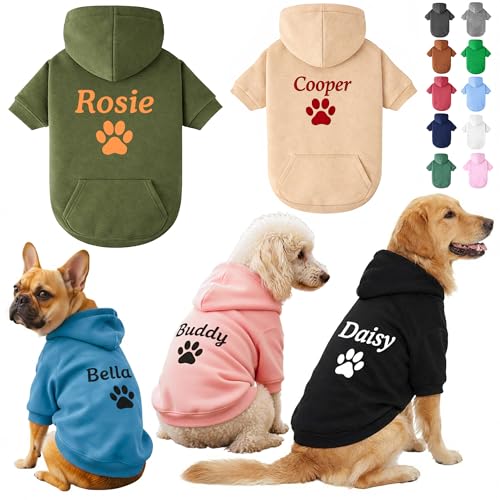 Personalized Dog Hoodie with Name/Text Custom Embroidered or Printed Dog Sweater Warm Winter Hoodie for Puppies Cute Birthday Outfit Unique Gift for Pet Lovers A1