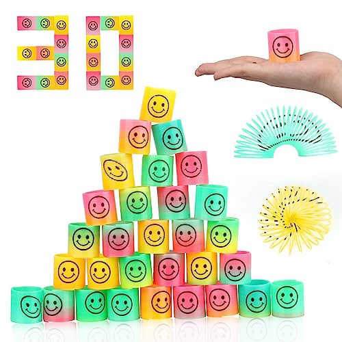 VFANDV Juguetes de Primavera, 30Piezas Mini Juguetes de Muelle de Arco Iris Circulo Arcoiris Juguetes de Primavera del Arcoiris Fiesta Mini Muelles Niños