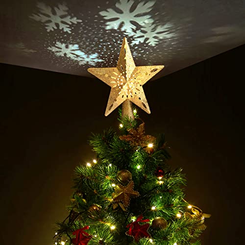 Étoile de sapin de Noël ZQX - Projection de lumière dynamique rotative - Alimentation secteur - LED pour décoration de sapin de Noël (or) Cover