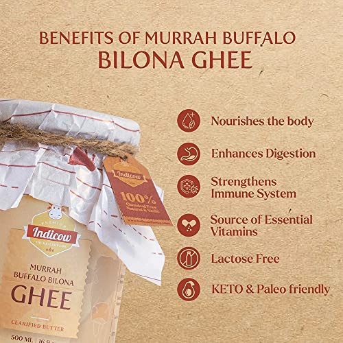 Image of Indicow Foods Vedic Bilona A2 Cow Ghee | (Murrah Buffalo Bilona Ghee 500ml)