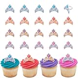 DecoPac Crown Jewels Cupcake Toppers, 24 Jeweled Cupcake Rings, Prince & Princess Tiaras or Crowns, Food Safe Royal Cake Decorations - 24 Pack