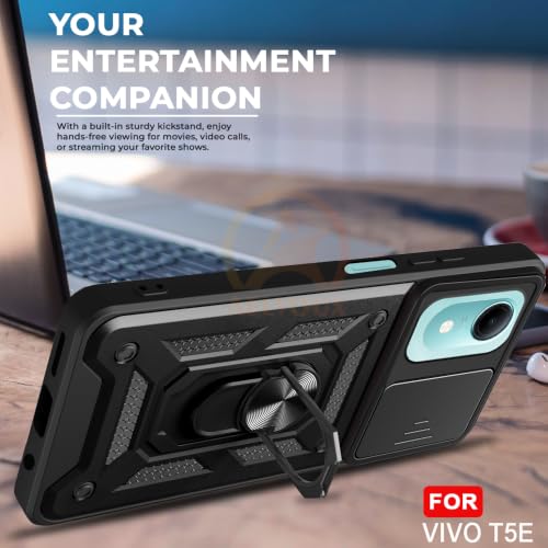 Image of Armor Bumper Back Cover Case for Vivo T5E Rotating Camera Cover, Ring Holder & Kickstand | Heavy Duty & 360 Degree Protection Back Cover for Vivo T5E (Black)