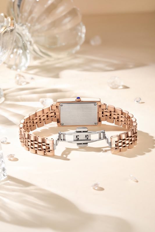 Image of Giordano Analog Quartz Watch for Women with Rectangular Dial, Crystal Studded Bezel, Roman Indices and Sparkling Dial, Leather & Stainless Steel Strap - GZ-60119
