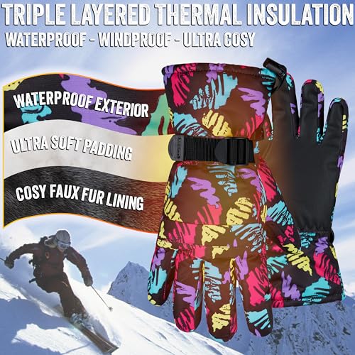 CityComfort Guantes de Esquí para Hombre, Guantes Térmicos Impermeables Táctiles, Guante Invierno Forrado Cálido Esquí Snowboard Nieve Frio L/XL (Multicolor) - imagen 5