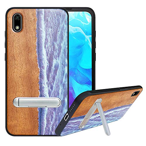 HHDY Funda de Madera para Huawei Y5 2019 /Y5 Prime 2019 /Honor 8S, Carcasa Kickstand con Soporte de Metal, Case Cover Madera real+TPU Bumper Caso...