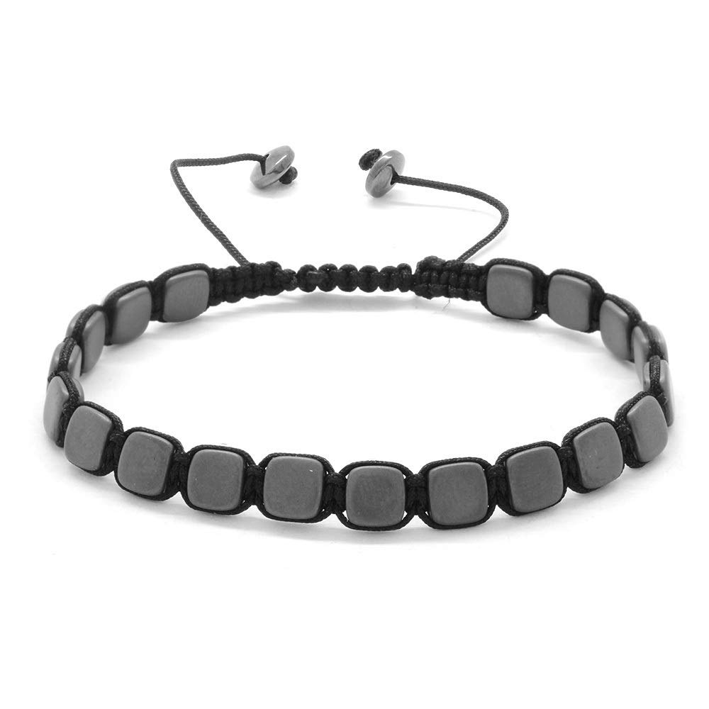 Özel Kesim Makrome Örgü Gri Hematit Doğaltaş Bileklik