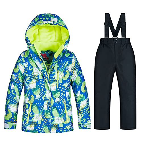 7HAHA3 Children's Snowsuit Big Boy Snowboard Ski Jacket Pants Set Kids Waterproof Thicken Coat Keep Warm in -40°C/?,Black,8T(115cm)