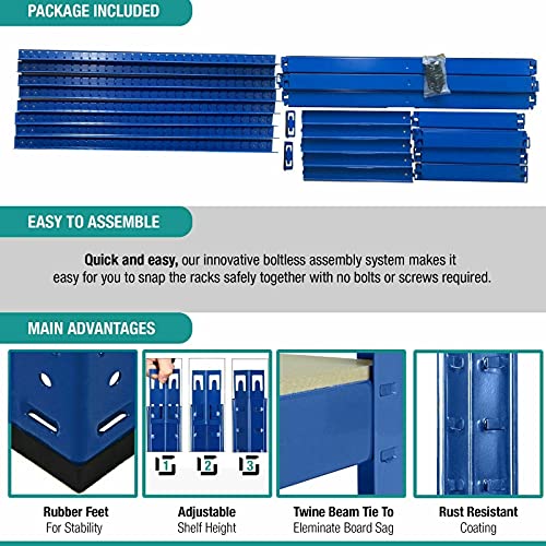 DayPlus Heavy Duty 5 Tier Boltless Garage Shelving Unit Shed Warehouse Workshop Office Storage Shelves Metal Racking, Adjustable - Can be split into 2 smaller Shelf Units | Standard, Blue 9 DayPlus Heavy Duty 5 Tier Boltless Garage Shelving Unit Shed Warehouse Workshop Office Storage Shelves Metal Racking, Adjustable - Can be split into 2 smaller Shelf Units | Standard, Blue - Image 9