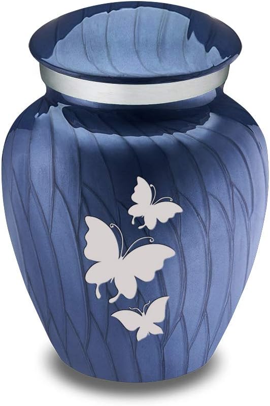 Geturns Embrace Keepsake Butterfly Cremation Urns for Human Ashes I Pearl Cobalt Blue Funeral Urn for Men and Women I 3.5 lbs