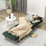 HOMCOM Single Chair Bed, Click Clack Convertible Bed Settee, Modern Velvet Feel Fabric Chair Couch with 1 Tufted Cushion, Wood Armrests, for Living Room, Bedroom, Guest Room, Green - Image 8