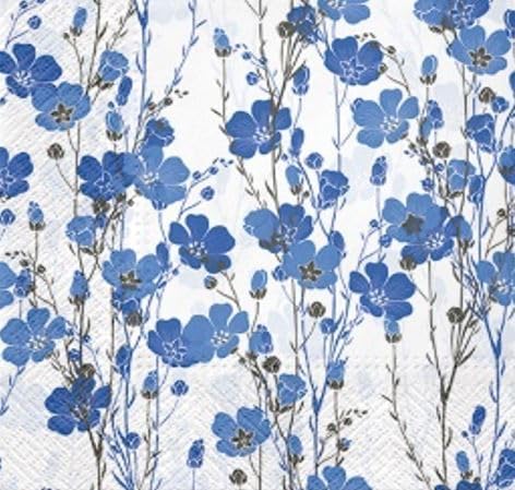 Servilletas florales FLAX PLANTS 40 servilletas de almuerzo, servilletas de papel florales azules, servilletas de papel de decoupage, servilletas
