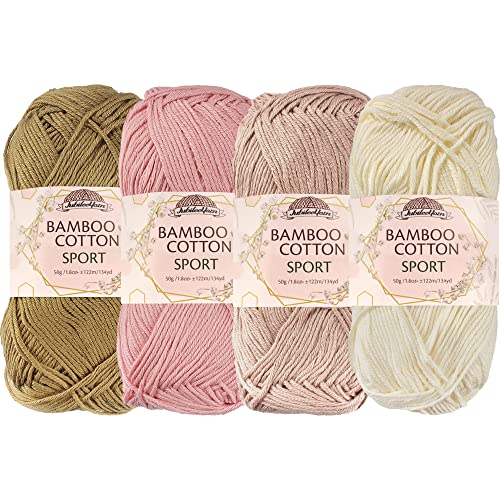JubileeYarn Bamboo Cotton Sport 4 Ply Yarn - 50g/Skein - Shades of Neutral Tones - 4 Skeins, 88 Shades of Neutral Tones