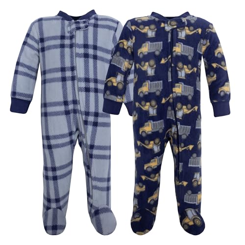 Hudson Baby Infant Boys Fleece Sleep and Play, Construction Trucks, 6-9 Months