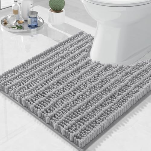 Image of Arotive Luxury Toilet Rugs U-Shaped 20x20, Extra Soft Thick Absorbent Shaggy Chenille Bath Rugs, Machine Wash Dry, Bath Mat for Toilet Base, Tub and Shower, Home Decor Accessories, Light Grey
