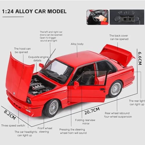 Image of DUWOL 1:24 B-M-W M3 Model Car Die Cast Metal M3 Toy Cars with Light Sound Pullback Openable Door Cars Toy, Black