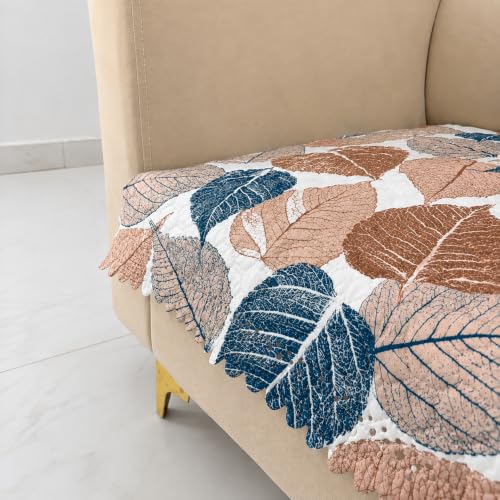 Image of Homerz Premium Printed Quilted Velvet Sofa Slip Cover Protector with Tassels, Sofa Mat, Exact Size, Antislip Cover (Folia, 1 Seater, Half)