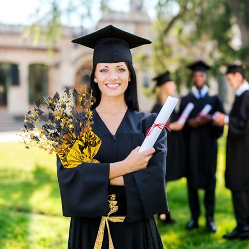 Image of 6 Packs Graduation Decorations Centerpieces for Tables Metallic Foil Star Graduate Cap Burst Tabletop Display in Black and Gold for 2026 Grad Ceremonies Celebrations Party Decor Supplies 12 inch