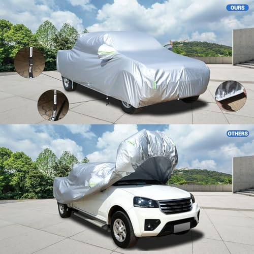Image of Tecoom Truck Car Cover Waterproof All Weather Breathable Light Shell with Door Zipper & Lock, UV Dust Sun Protection, Full Exterior Covers Automobiles Universal Fit for Tundra, Up to 212 inch Length