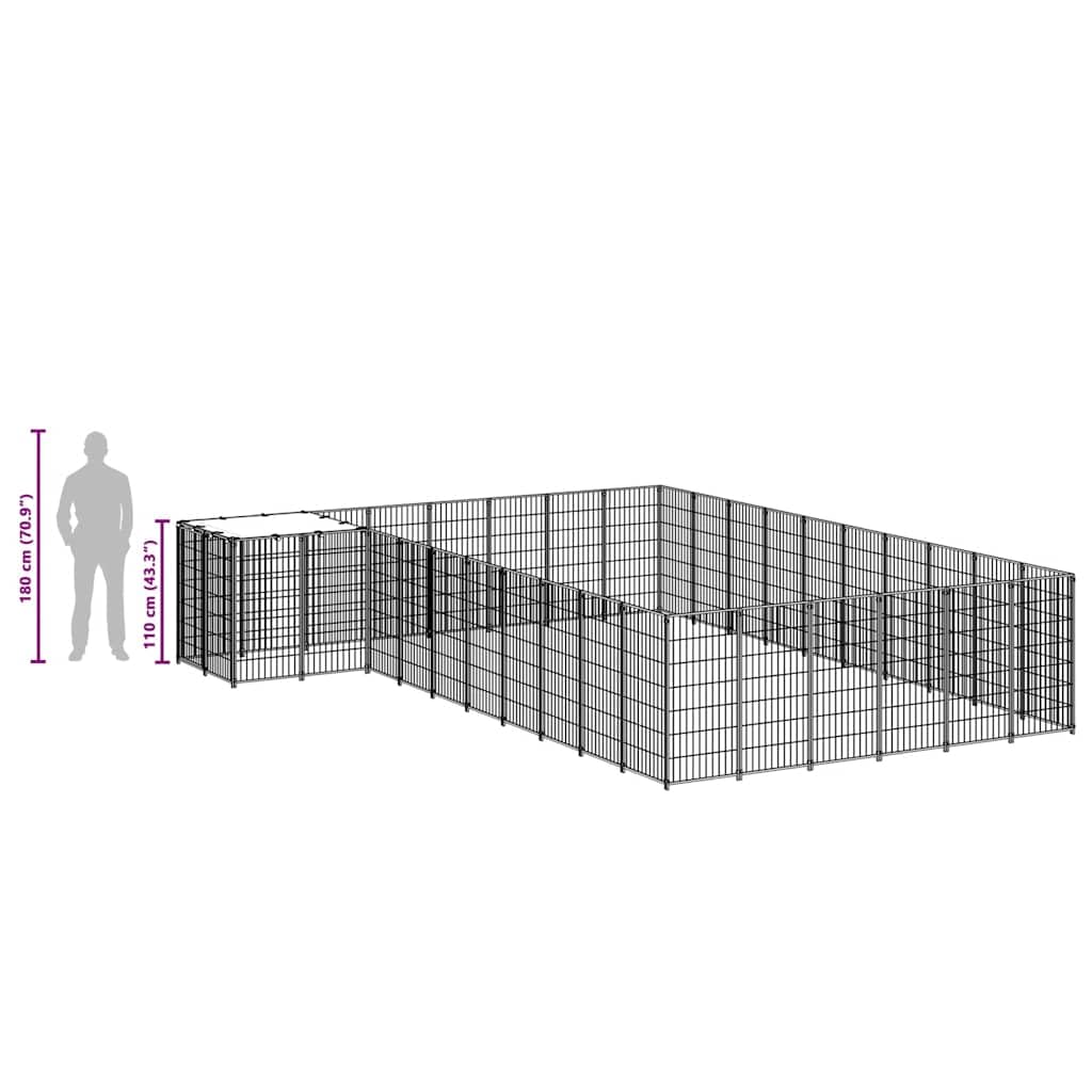 Cane cucciolo nero 19,36 m², robusto acciaio verniciato a polvere, 440 x 550 x 110 cm, grande recinto esterno per cane e cucciolo con tetto in polietilene
