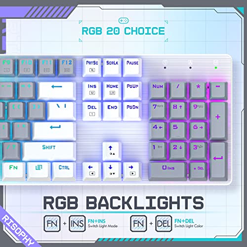 Image of RisoPhy Wireless Mechanical Keyboard, Triple Mode 2.4G /USB-C /Bluetooth Gaming Keyboard, 104 Keys Programmable, Customize RGB Backlit, Red Switch, Bicolor PBT Keycaps, Rechargeable Wired for Laptop PC