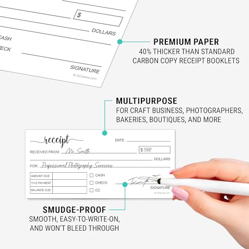 321done receipt book made in usa - 275x6 pocket size 2-part carbonless cute handheld duplicate copy order form for craft boutique business - 50 whiteyellow sets