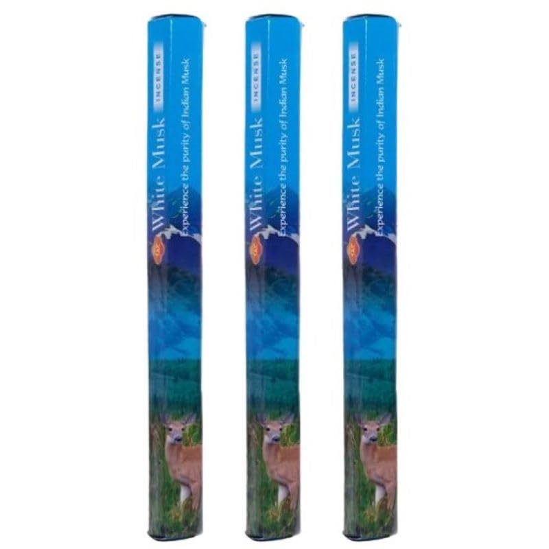 Incienso 3 Cajas Almizcle Musk Blanco Sac 60 Varillas Protege energéticamente Purifica y limpia Atrae energías positivas Aumenta la confianza y seguridad en uno mismo Ayuda a conectar Varas Palos Hoga