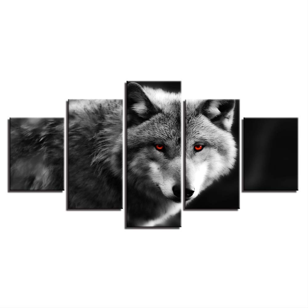 Encre peinture animal blanc loup decoration maison tableau moderne 5 pieces