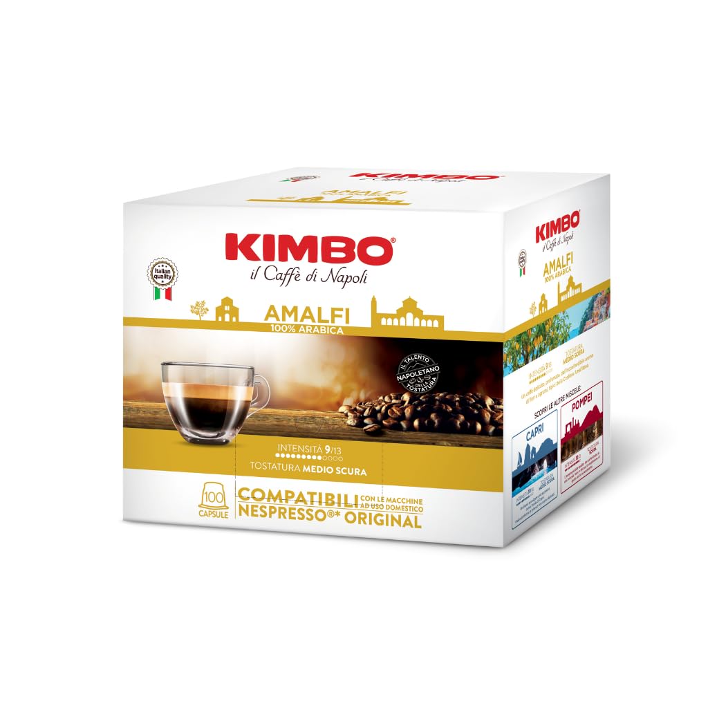 Kimbo, Amalfi, Le Meraviglie del Gusto, 300 Nespresso® Original® kompatible Kaffeekapseln, zarte Mischung, Stärke 9/13, mitteldunkel geröstet, 3 Packungen x 100 Kapseln