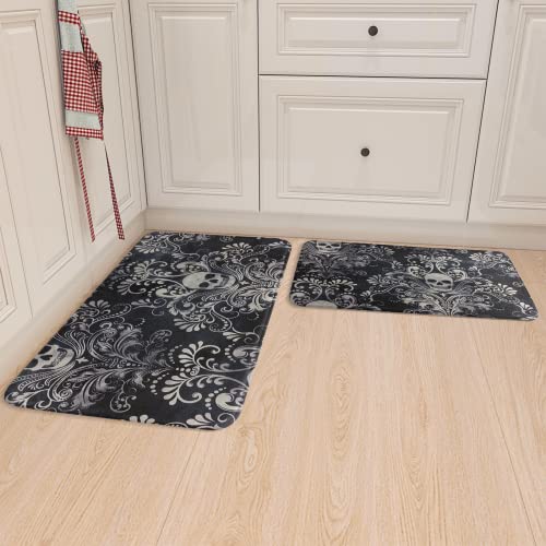 Harooni 20220920-KITCHENRUG1 Sugar Skull Kitchen Mats 2 Pcs Anti Fatigue Halloween Skull Kitchen Floor Mats Washable Water Absorbent Gothic Skeleton Kitchen Rugs thumb #6