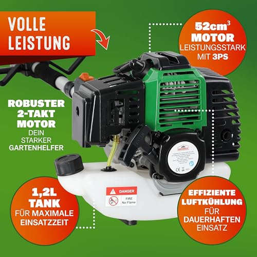 Foto von GARDEBRUK® Benzin Motorsense Freischneider 5 in 1 Heckenschere Rasentrimmer Hochentaster 2 PS Tragegurt verstellbar 1m Verlängerung